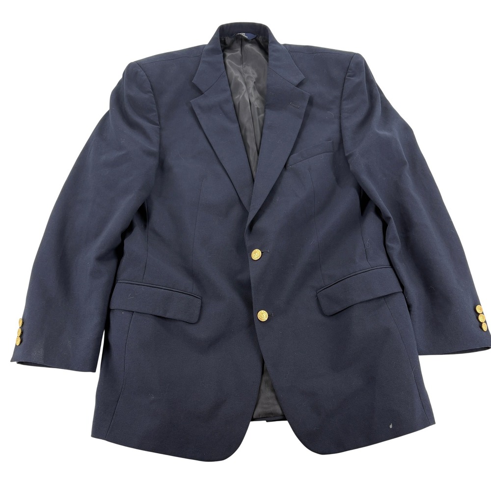 Brooks Brothers Blazer Navy Blue 100% Worsted Wool 346 Gold Crest Buttons